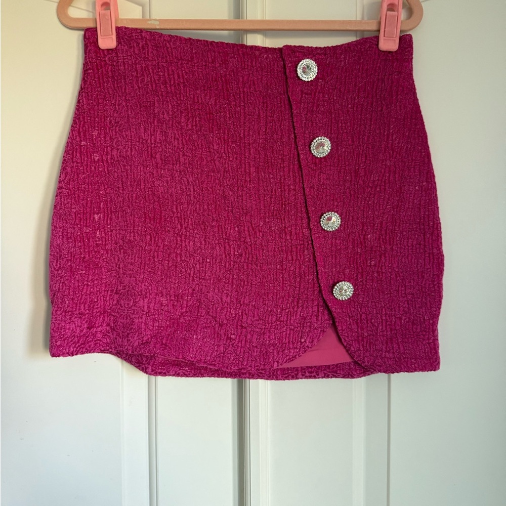 MAJORELLE Fuchsia Button-Accent Mini Skirt